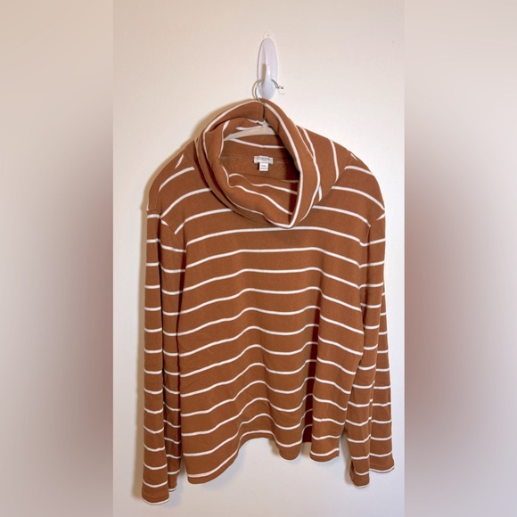 J. Crew Cowl Neck Striped Crop Top Camel and White Size XXL Fleece Lined - Picture 1 of 9